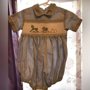 House of Hatten Boys Smocked Rocking Horse One piece sz 6/9 months